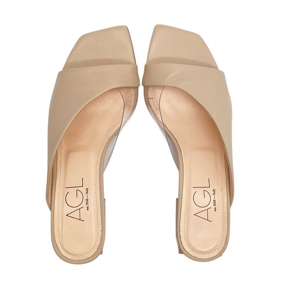 AGL Sandals Women’s Size US 8.5 Angie Block Heel Asymmetrical Slide in Beige - Picture 2 of 5